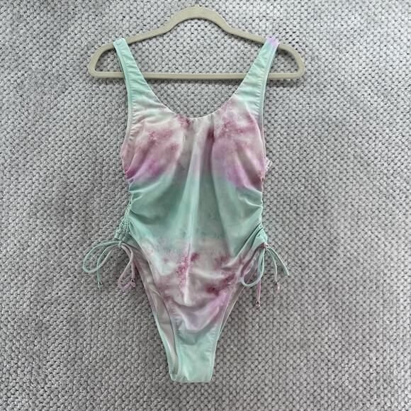 Cupshe Other - CupShe Swimsuit One Piece Womens L Tie Dye Purple Turquoise Rushed Side Tie New